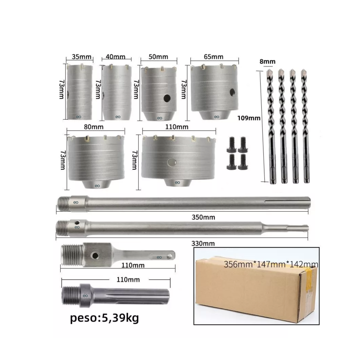 Foto 3 pulgar | 10 Brocas Pasamuros Sacabocas 35-110mm Concreto Eo Safe Imports Esi-12077-1 Plata