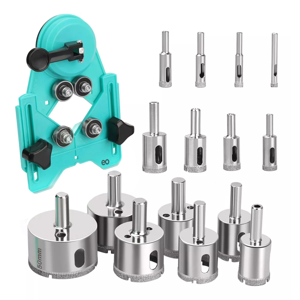 Set 15 Piezas Brocas De Diamante Con Guía Azul Para Cerámica Y Vidrio Eo Safe Imports Esi-11783-1 Plata