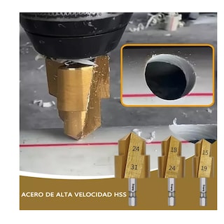 Foto 5 | Broca Escalonada De Elevación Ppr Brocas Para Taladro Belug 3 Pcs Dorado/plata