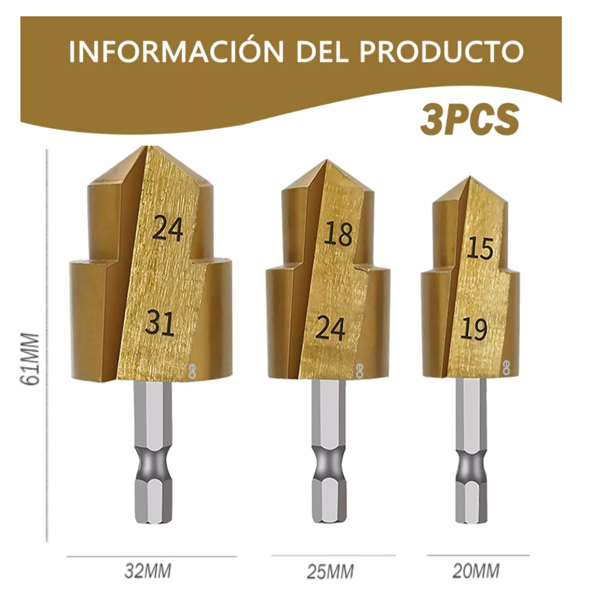 Foto 3 pulgar | Broca Escalonada De Elevación Brocas Para Taladro 3pcs Eo Safe Imports Esi-16018-1 Multicolor