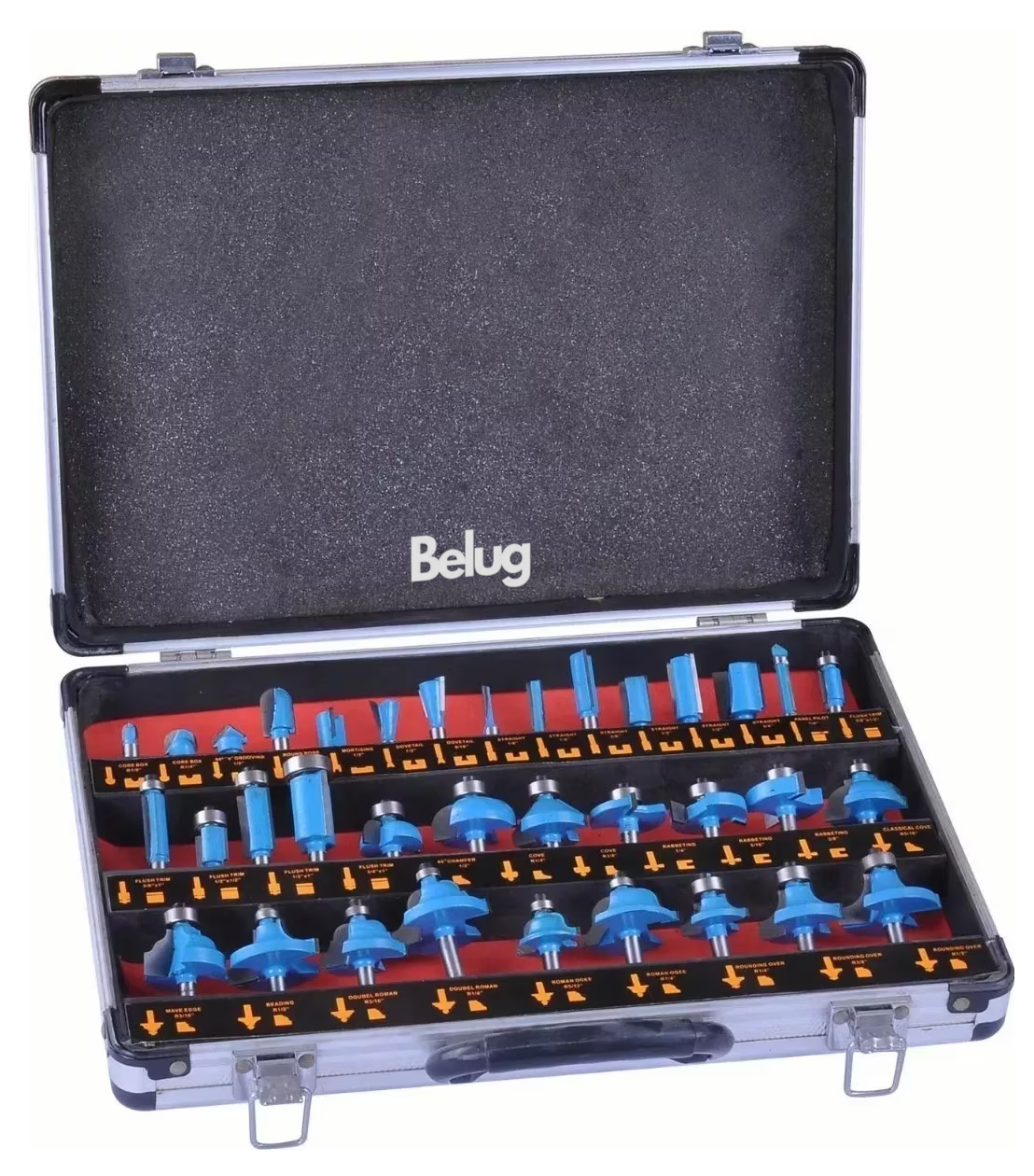 Brocas Fresas 1/4 Para Router De Madera Estuche 35 Pzs , Belug Plata