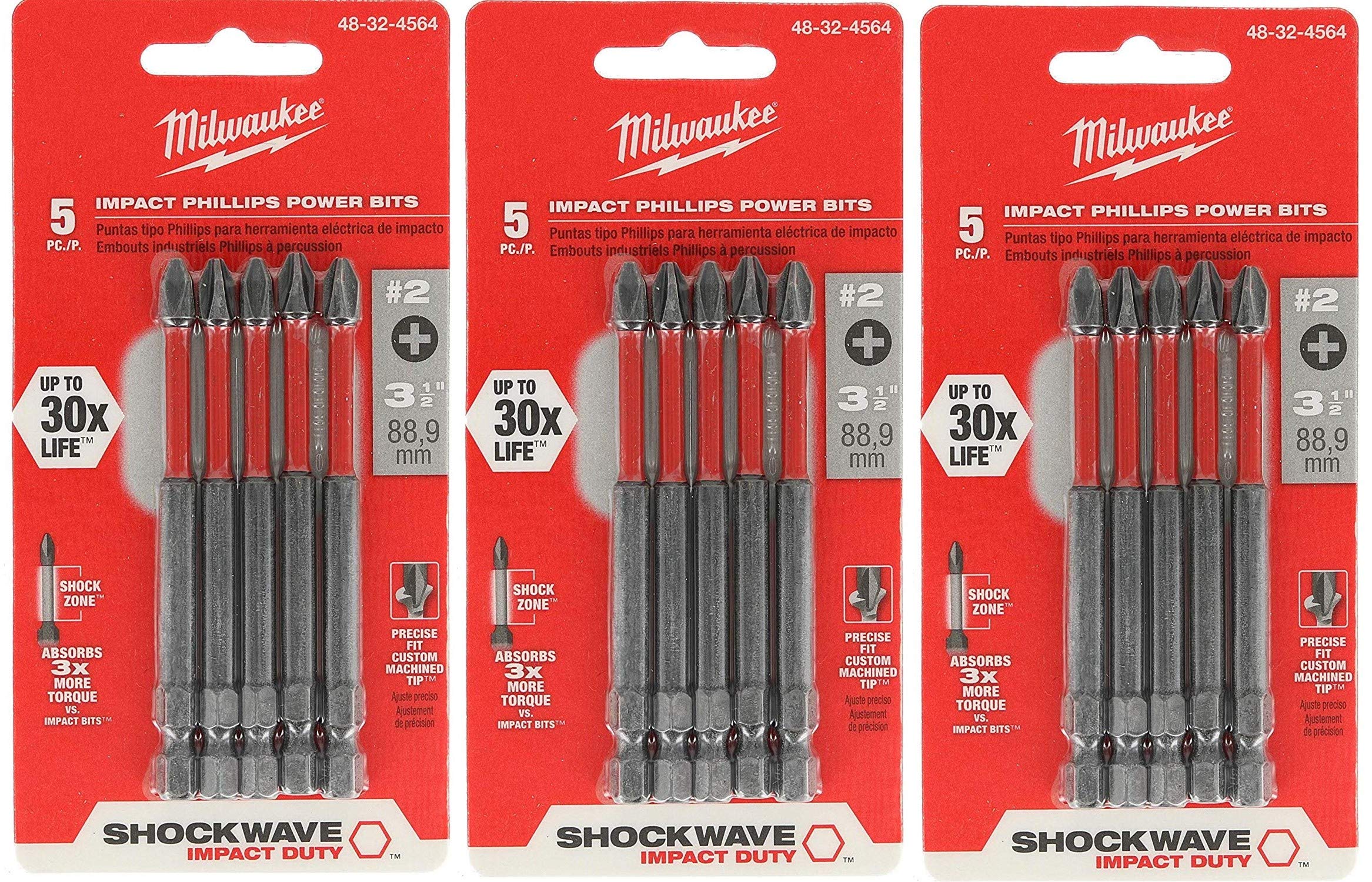 Power Bit Milwaukee Shockwave Phillips #2 De 3,5 Cm, 15 Unidades - Venta Internacional.