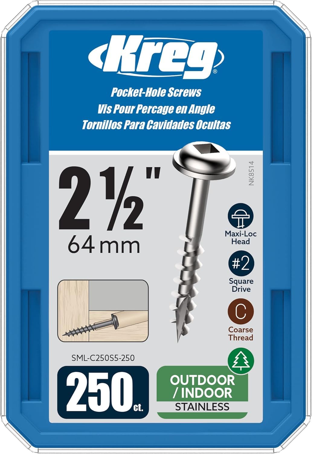 Tornillos De Bolsillo Kreg Sml-c250s5-250 De Acero Inoxidable - Venta Internacional.