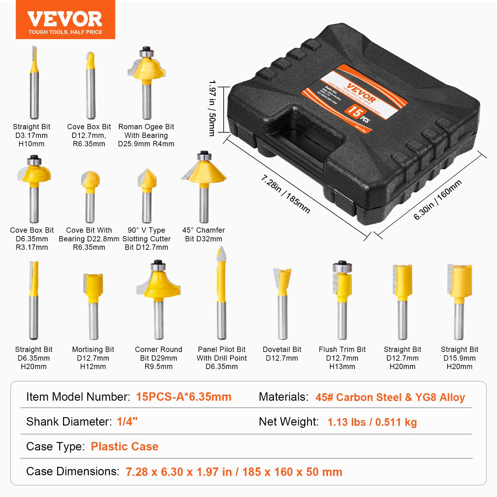 Foto 7 | Juego De Brocas Fresadoras Vevor, 15 Piezas De Carburo, Vástago De 1/4 De Pulgada Con Ca - Venta Internacional.