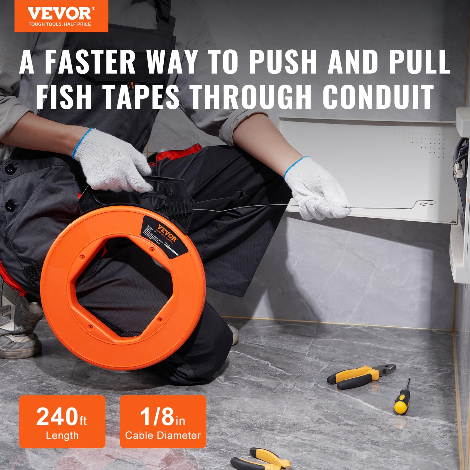 Foto 3 pulgar | Extractor De Alambre De Acero Fish Tape Vevor De 240 Pies Para Paredes Y Conductos - Venta Internacional.