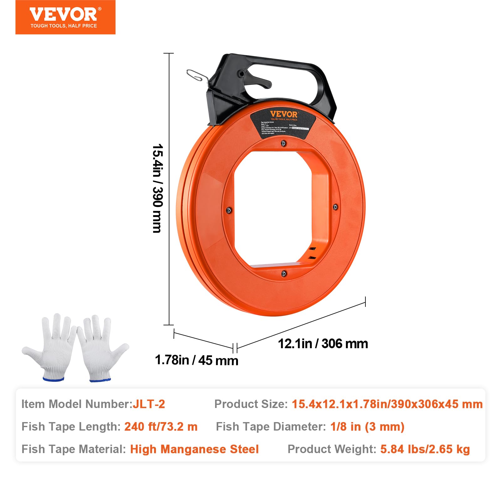 Foto 7 | Extractor De Alambre De Acero Fish Tape Vevor De 240 Pies Para Paredes Y Conductos - Venta Internacional.