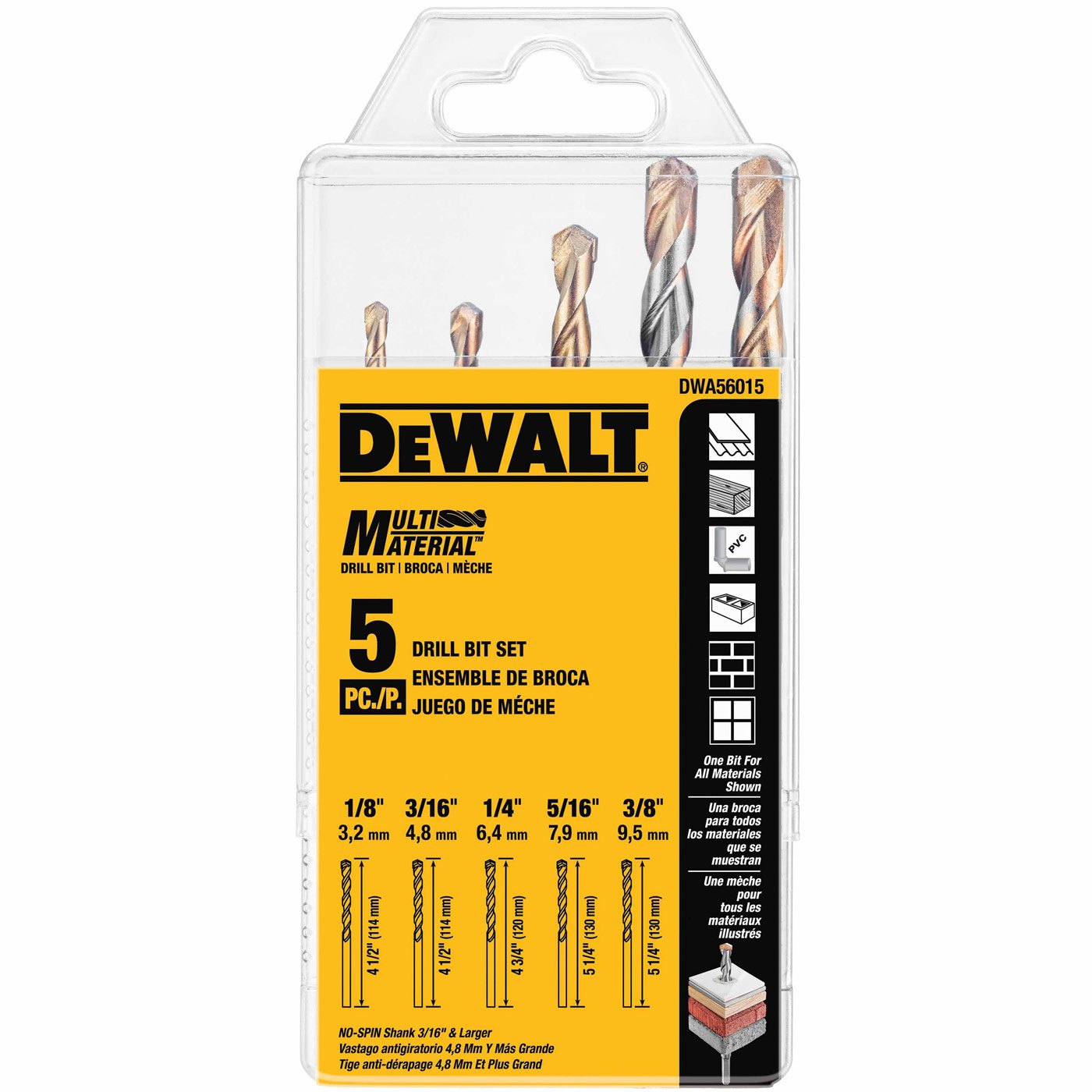 Juego De Brocas Dewalt Dwa56015, Multimaterial, 5 Piezas - Venta Internacional.