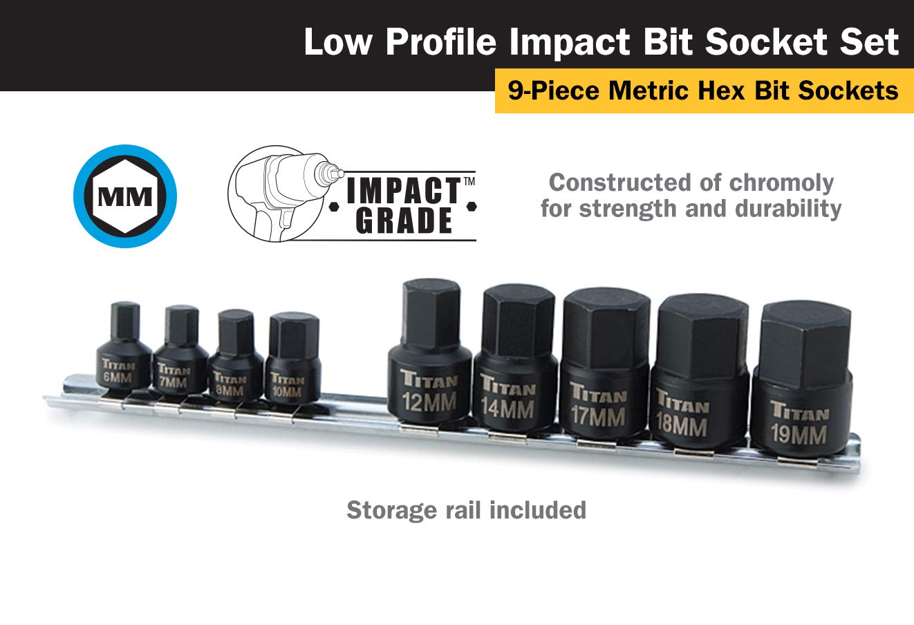 Foto 4 pulgar | Set De Brocas Hexagonales De Impacto De Bajo Perfil Titan 16141, 9 Piezas - Venta Internacional.