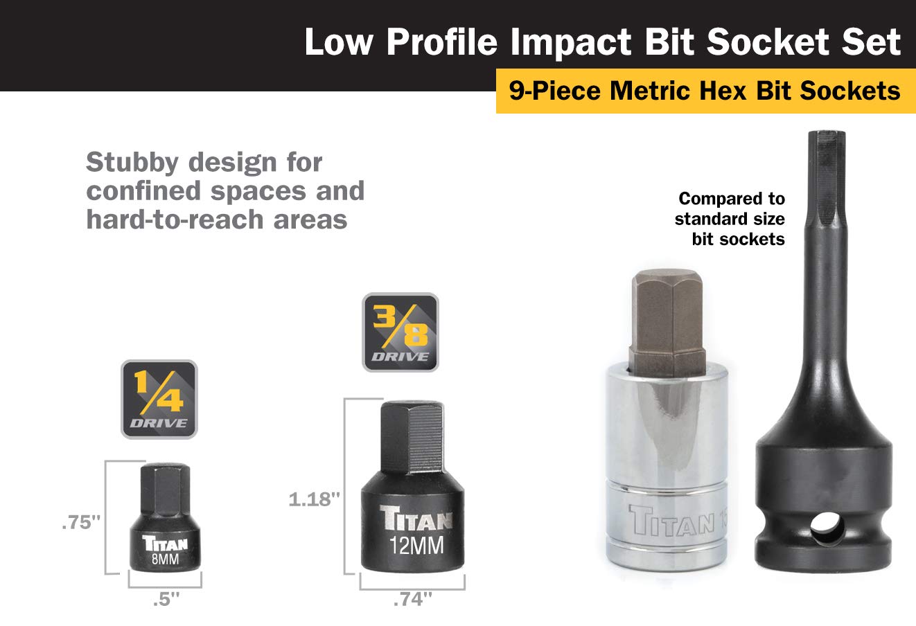 Foto 4 | Set De Brocas Hexagonales De Impacto De Bajo Perfil Titan 16141, 9 Piezas - Venta Internacional.