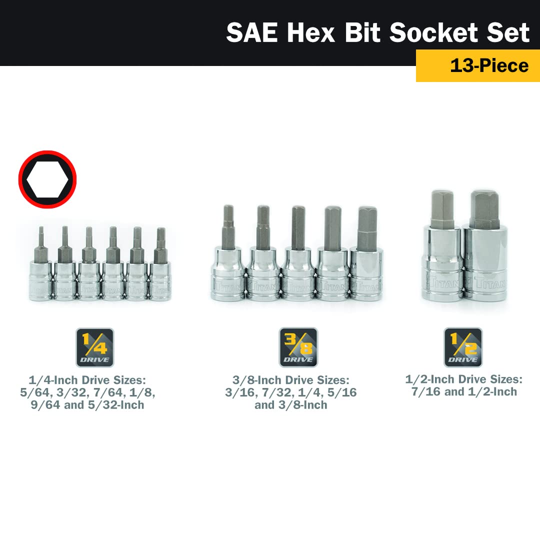 Foto 4 pulgar | Set De Brocas Hexagonales Sae De 13 Piezas Titan 85530 Con Organizador - Venta Internacional.