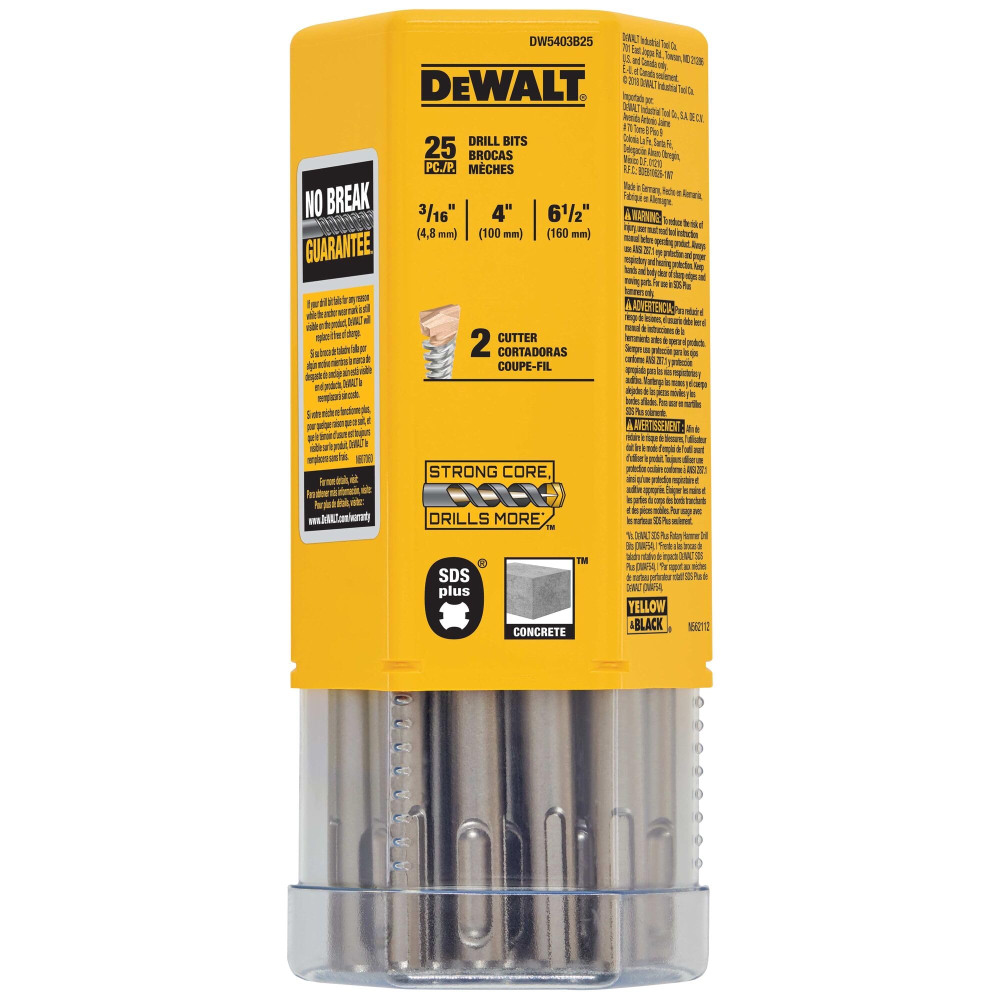 Foto 7 pulgar | Broca De Martillo Dewalt Dw5403b25 Sds+ 4,76 X 114,3 X 165,1 Mm (25) - Venta Internacional.
