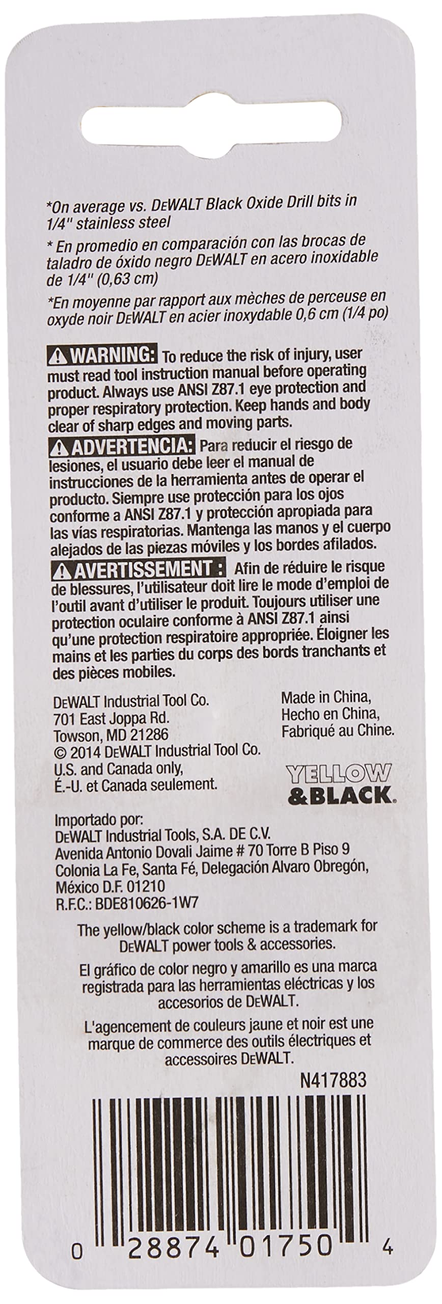 Foto 3 pulgar | Broca Dewalt Dw1312 Con Revestimiento De Nitruro De Titanio 3/16 - Venta Internacional.