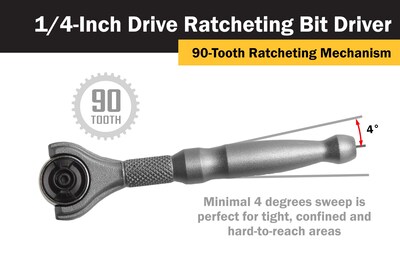Foto 5 | Cabezal Giratorio Bit Driver Titan 11318 De 1/4 Pulgadas X 4 Pulgadas Con 90 Dientes - Venta Internacional.
