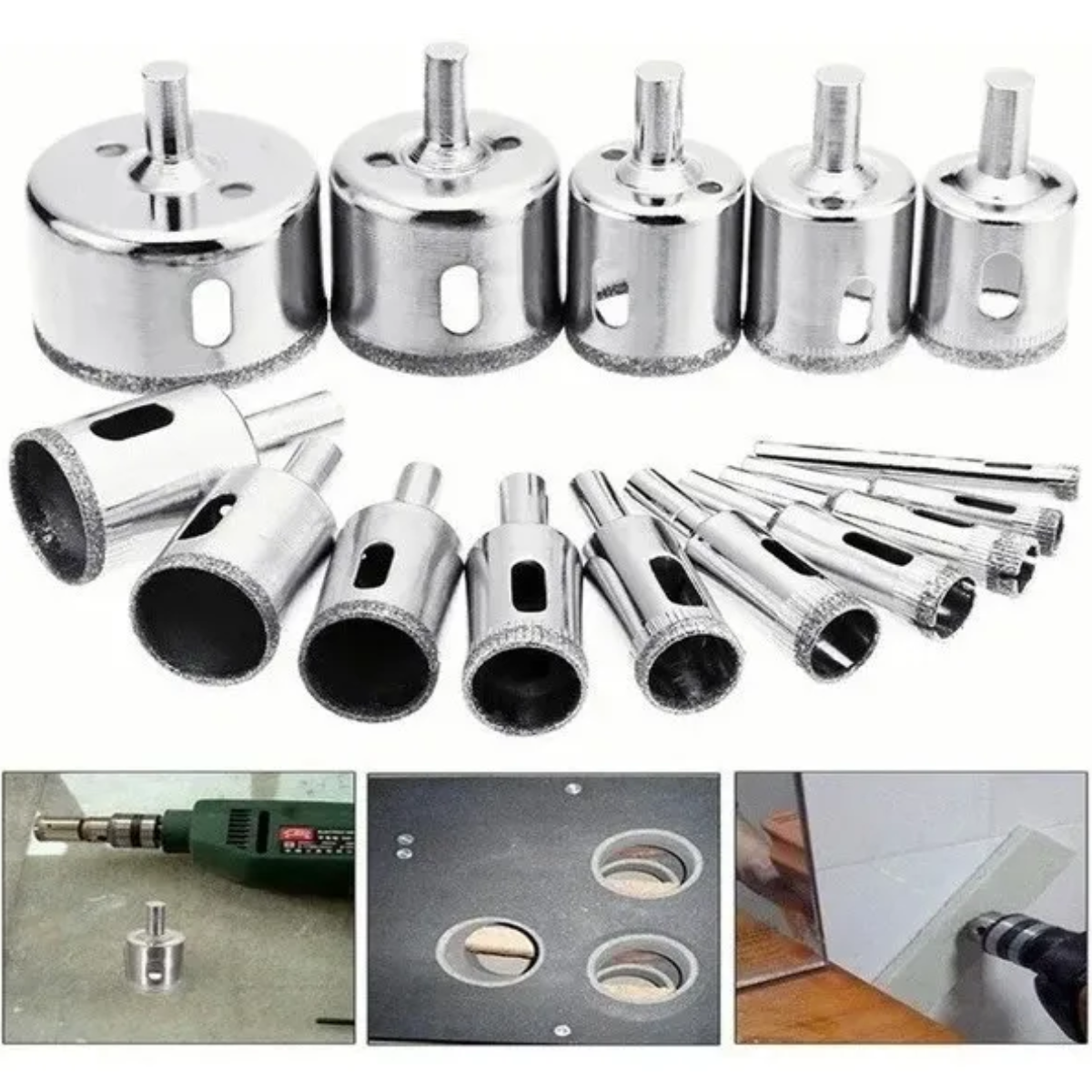 Foto 4 pulgar | Juego De Brocas Diamantadas Y Broca Cerámica  Para Vidrio 15 Piezas Lab.g Plata