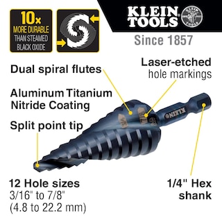 Foto 2 | Broca Escalonada Klein Tools Qrst14 Con Vástago Hexagonal De 3/16 A 7/8 Pulgadas - Venta Internacional.