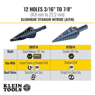 Foto 5 | Broca Escalonada Klein Tools Qrst14 Con Vástago Hexagonal De 3/16 A 7/8 Pulgadas - Venta Internacional.