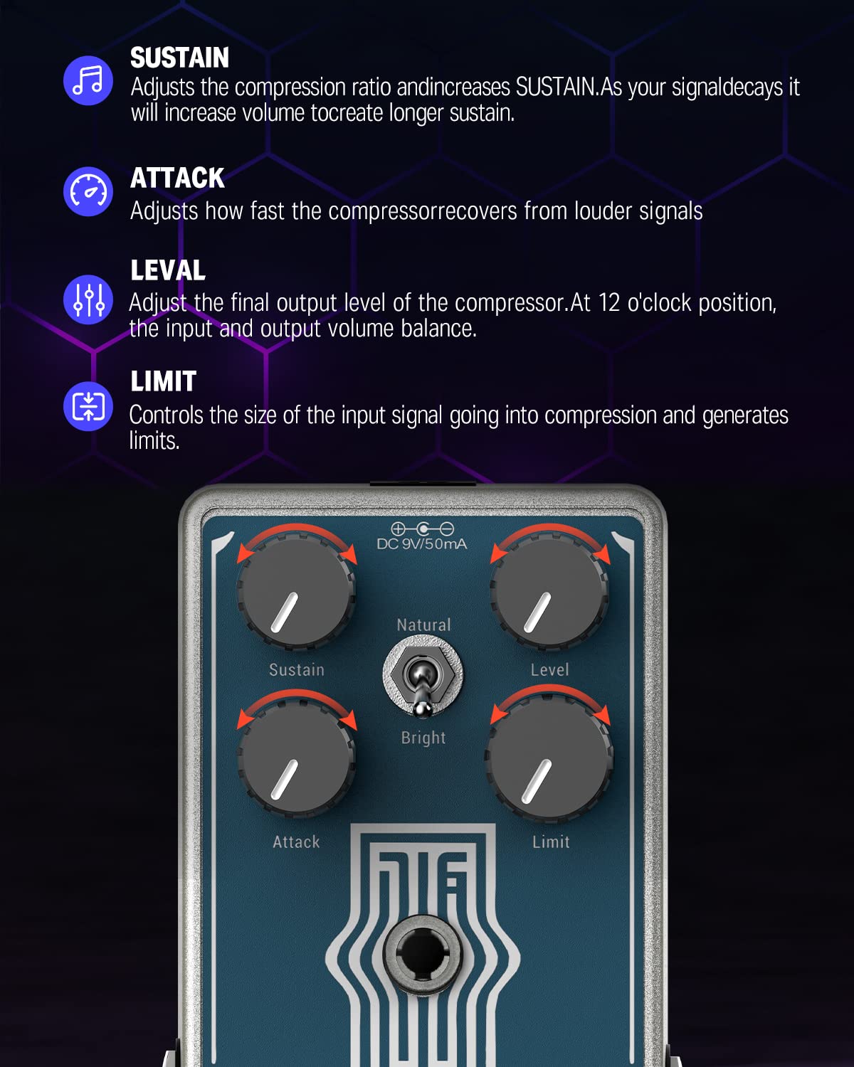 Foto 4 pulgar | Pedal Compresor Donner Lax Comp Para Guitarra Y Bajo - Venta Internacional.