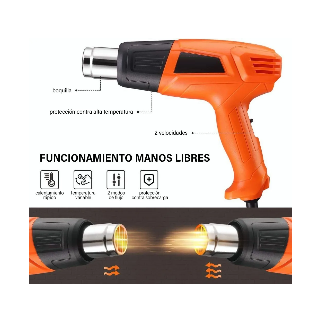 Foto 3 pulgar | Pistola de Calor Eo Safe Imports ESI-3383 color Naranja 1500w + 4 Boquillas