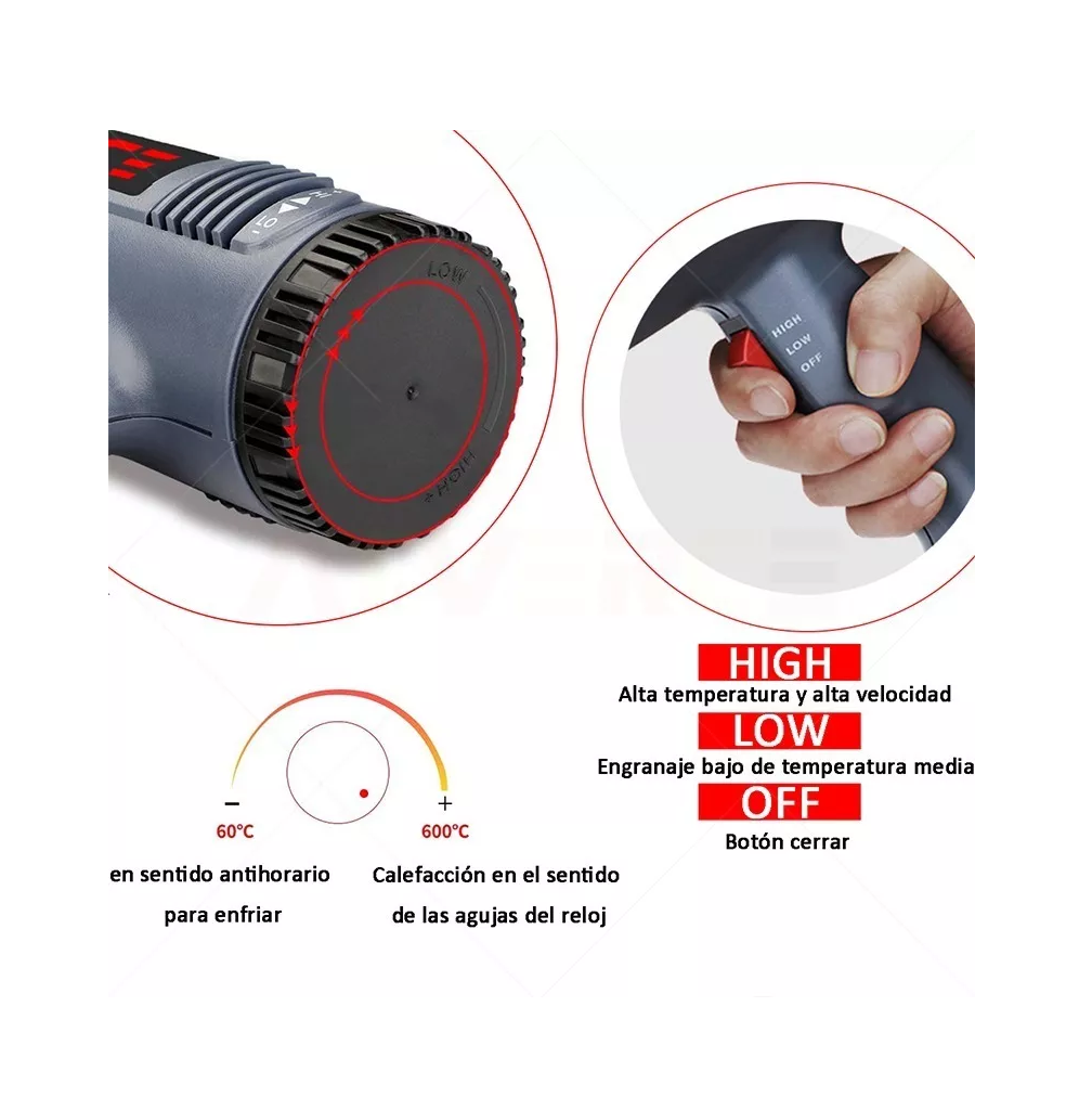 Foto 3 pulgar | Pistola de Calor Eléctrica BELUG Temperatura Ajustable 2000W Boquilla Azul Marino