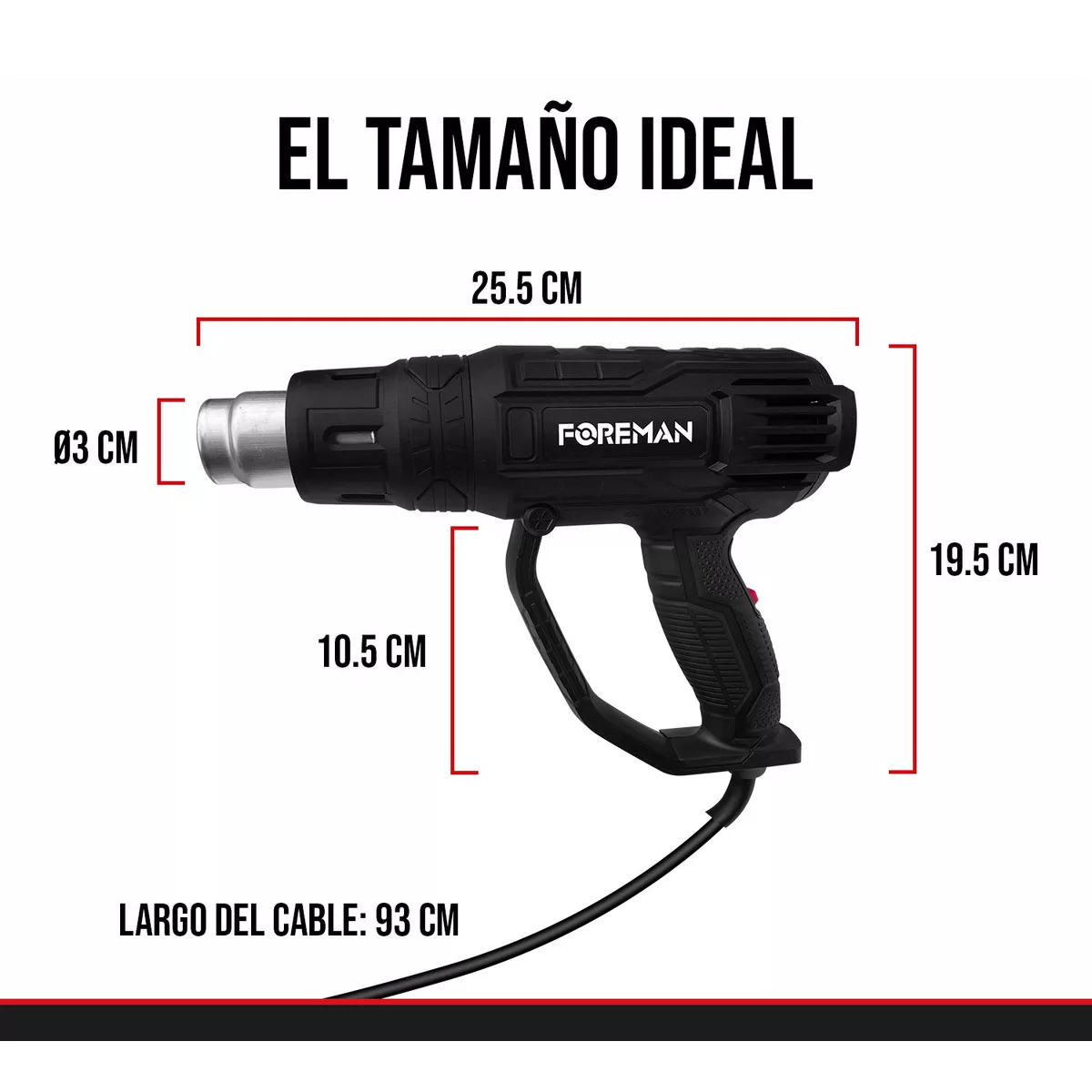 Foto 2 | Pistola de Calor 2000w Temperatura Regulable 4 Boquillas Eo Safe Imports  Esi-10991 Negro