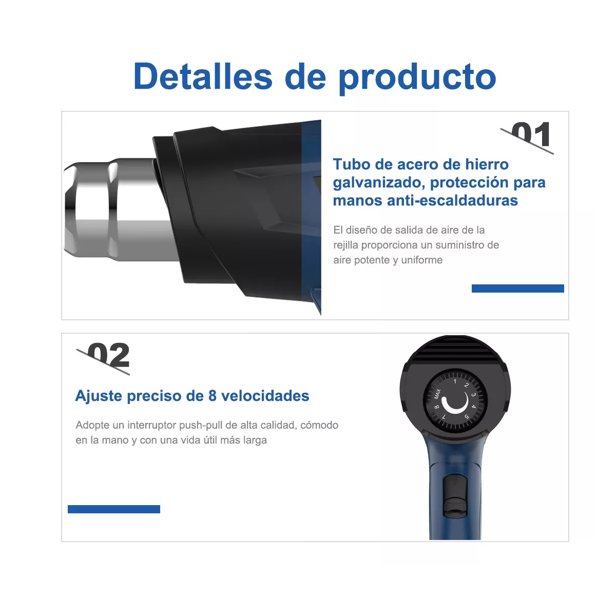 Foto 3 pulgar | Pistola de Calor Eléctrica Temperatura Regulable 5 Boquillas Eo Safe Imports  Esi-10992 Azul