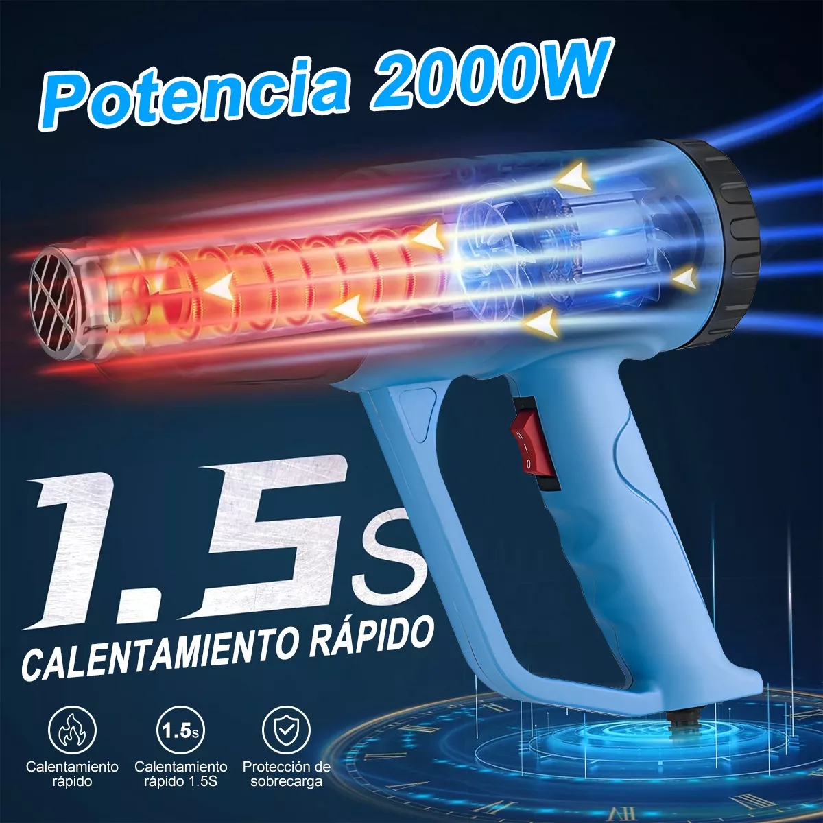 Foto 3 pulgar | Kit Pistola Eléctrica Calor 2000w Con Lcd 6 Modos+15 Accesorios Eo Safe Imports Esi-12556 Azul