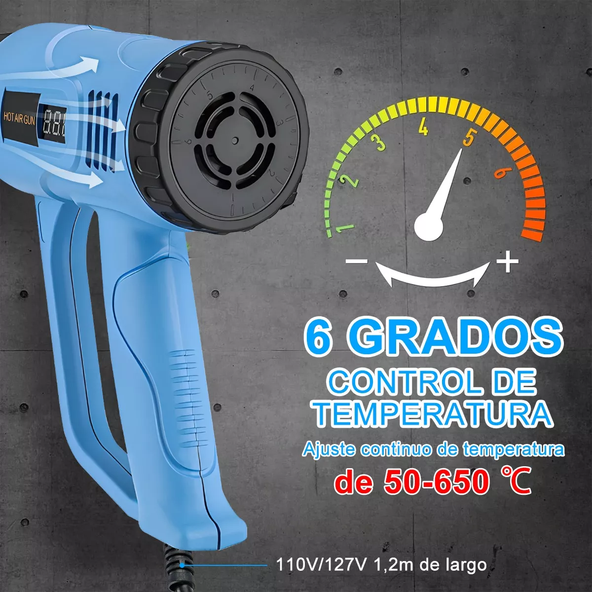 Foto 4 pulgar | Kit Pistola Eléctrica Calor 2000w Con Lcd 6 Modos+15 Accesorios Eo Safe Imports Esi-12556 Azul