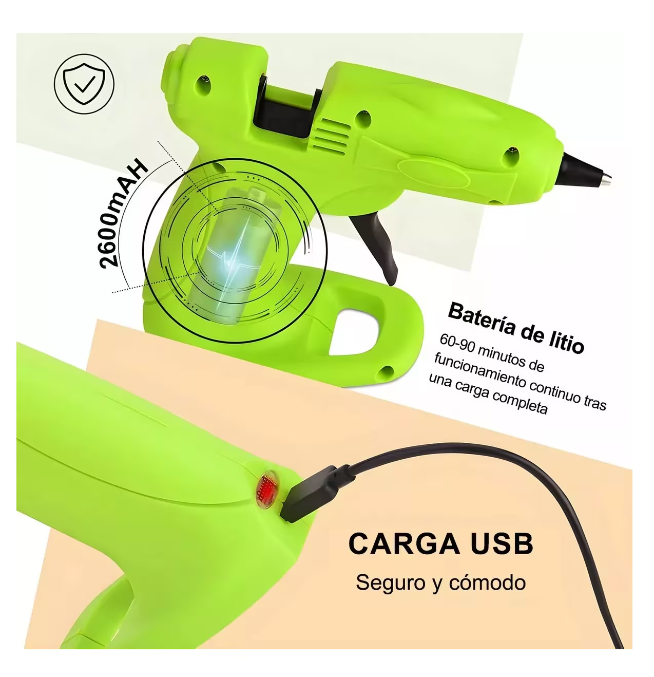 Foto 5 | Pistola Silicon Inalámbrica Recargable y Pegamento 10 Barras Verde