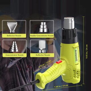 Foto 2 | Pistola De Calor De 2000w Temperatura Regulable 4 Boquillas Eo Safe Imports Esi-17915 Amarillo