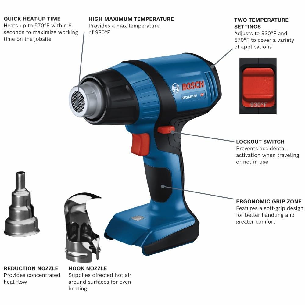 Foto 3 pulgar | Pistola De Calor Bosch Ghg18v-50n 18 V Inalámbrica Con 2 Temperaturas - Venta Internacional.