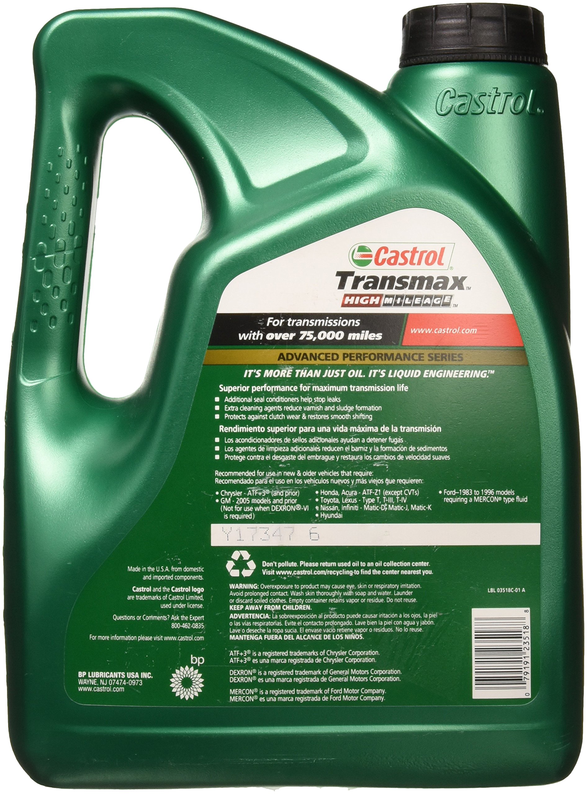 Foto 3 pulgar | Líquido De Transmisión Castrol Transmax High Mileage 3.78 L - Venta Internacional.