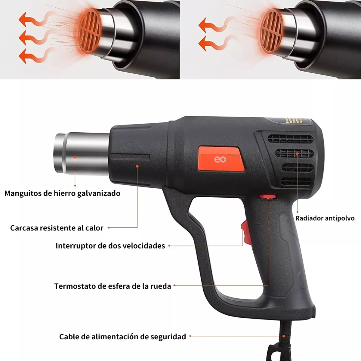 Foto 2 | Language Pistola De Calor Temperatura Regulable 4 Boquillas Eo Safe Imports Esi-6738-1 Negro