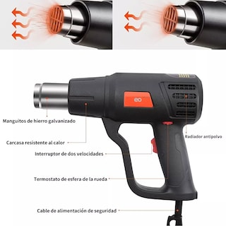 Foto 2 | Language Pistola De Calor Temperatura Regulable 4 Boquillas Eo Safe Imports Esi-6738-1 Negro
