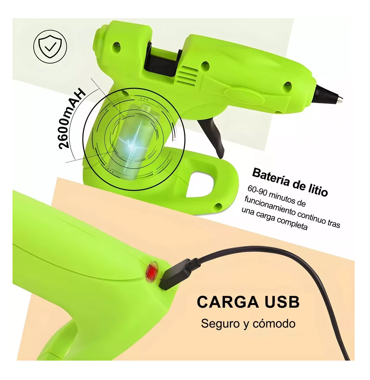 Foto 5 | Pistola De Silicon Inalambrica Recargable Y Pegamento 10 Barras Verde