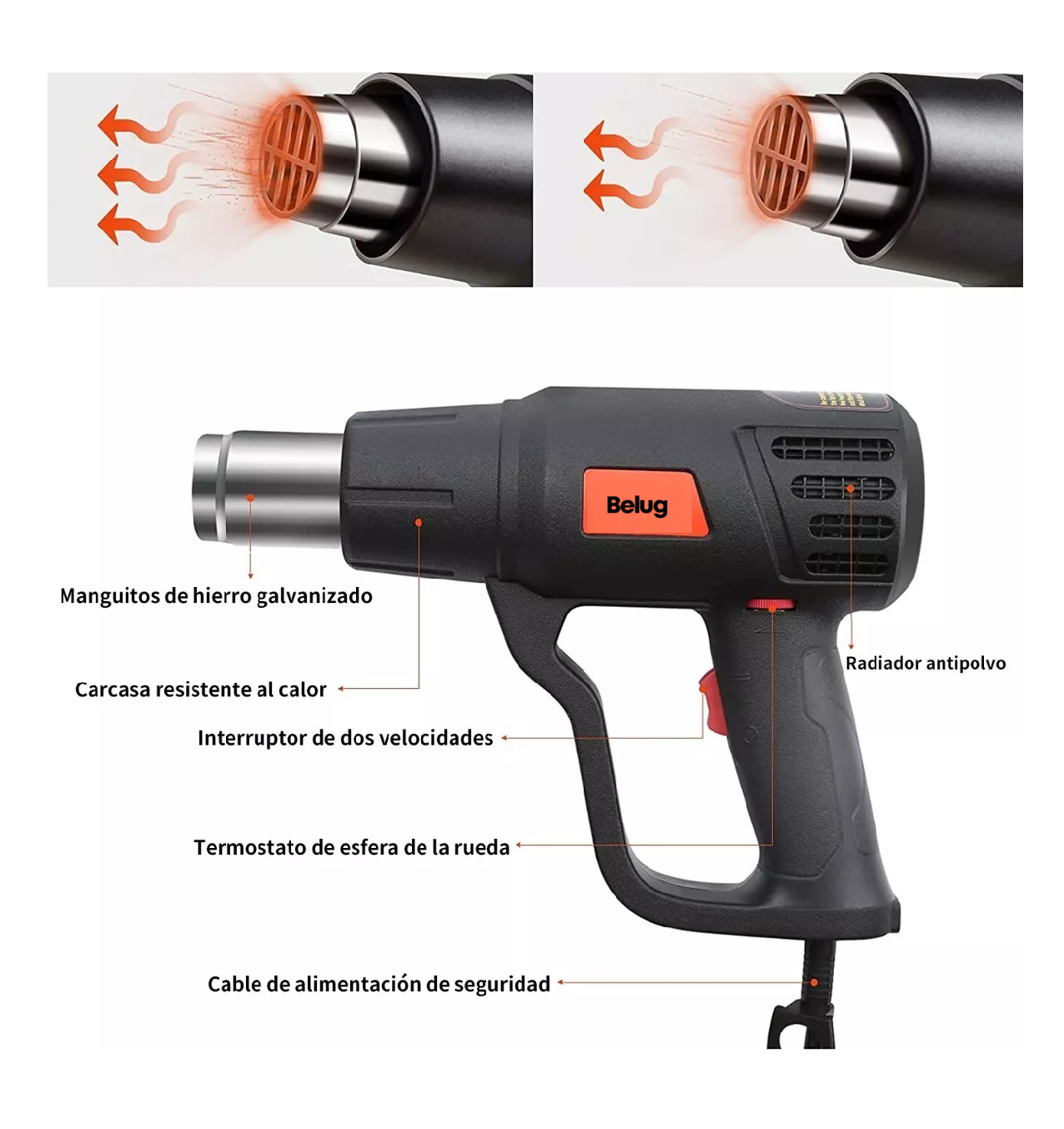 Foto 3 | Pistola De Calor De 2000w Temperatura Regulable 4 Boquillas Belug