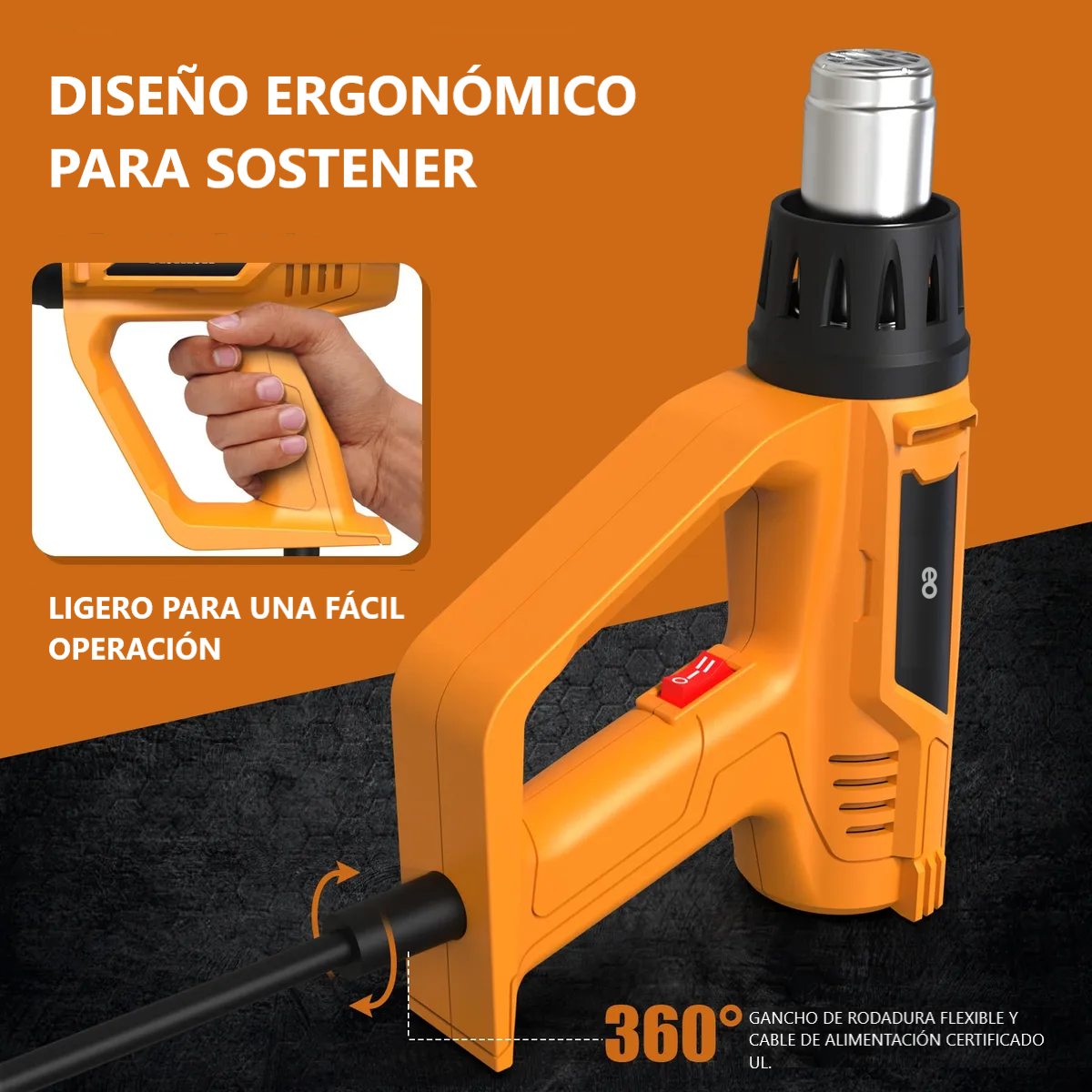 Foto 4 pulgar | Pistola De Calor De 2000w Temperatura Ajustable  Eo Safe Imports Esi-18676 Naranja