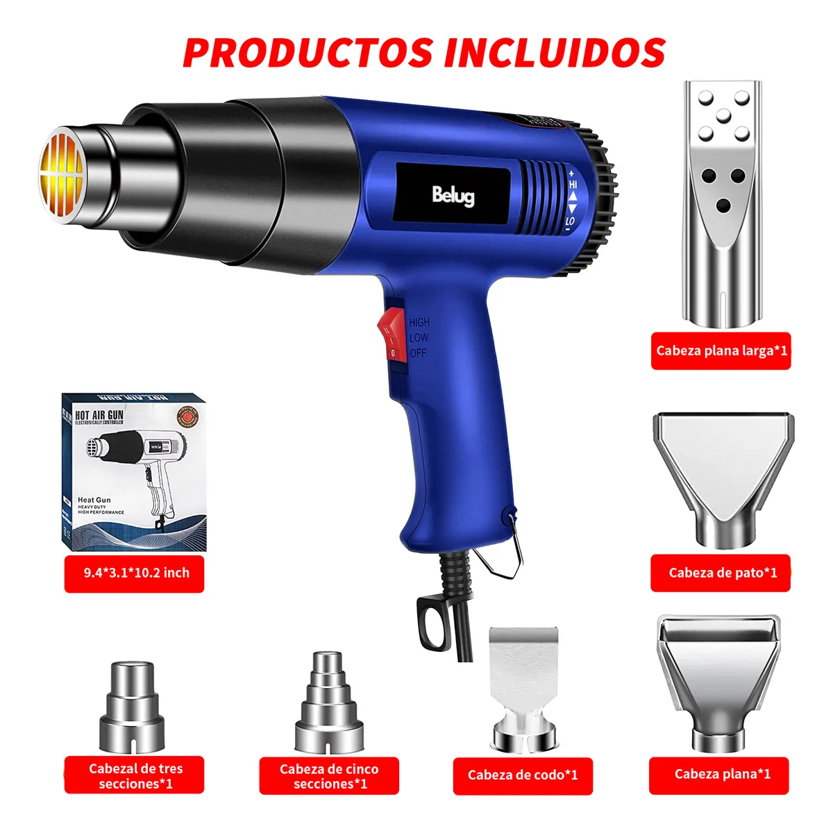 Foto 3 pulgar | Pistola De Calor Belug 2000w Kit De Pistola De Aire Caliente Azul