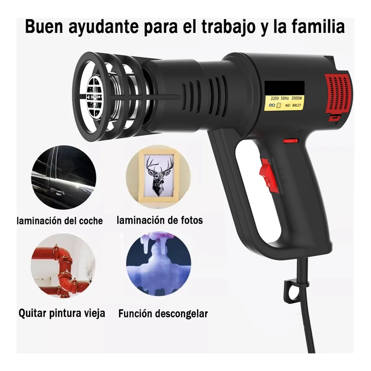 Foto 3 pulgar | Pistola de Aire Caliente con Escudo y Temperatura Regulable Eo Safe Imports ESI-18702 Negro