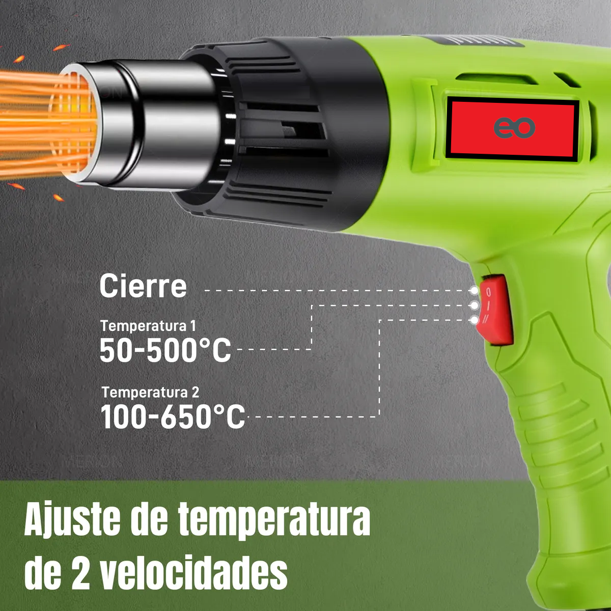 Foto 4 pulgar | Pistola Eléctrica Calor Temperatura Ajustable 2000w Eo Safe Imports Esi-19046 Verde