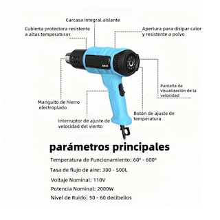 Foto 5 | Pistola De Calor De 2000w 9niveles De Temperatura 7 Pz Lab.g Azul Claro