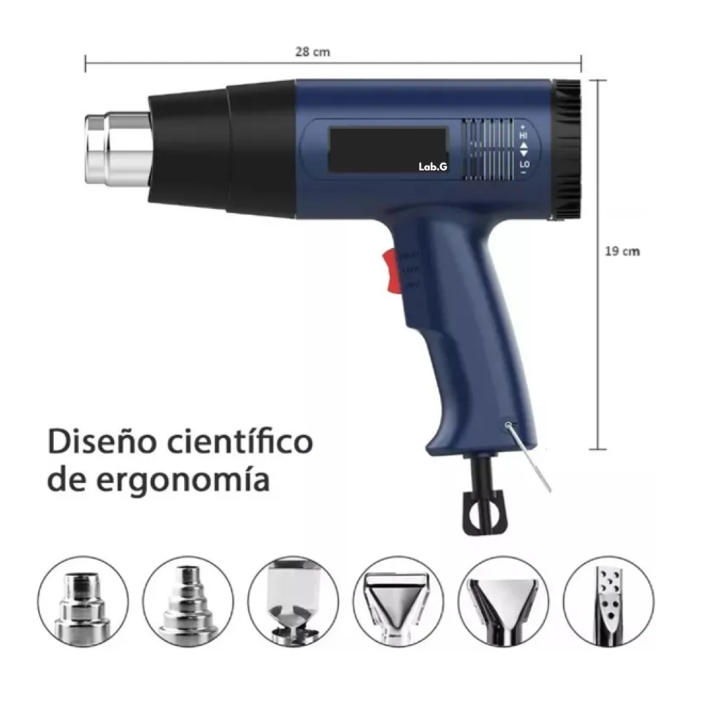 Foto 3 pulgar | Pistola De Calor 2000w Temperatura Regulable 10pz Lab.g  Azul Oscuro