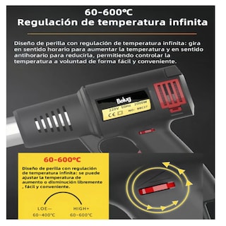 Foto 3 | Pistola de Calor de 2000w Temperatura Regulable 5 Boquillas Belug Negra