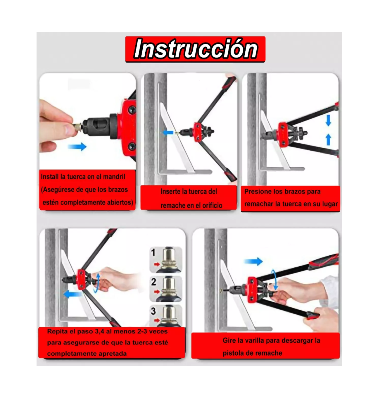 Foto 5 pulgar | Remachadora para Tuercas de Manual Profesional + Remaches Negros 12 Piezas