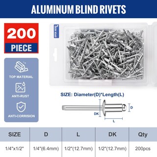 Foto 2 | Remaches Para Ciegos Workpro, 200 Unidades, Aluminio, 6,4 Mm X 12,7 Mm, Color Plateado - Venta Internacional.