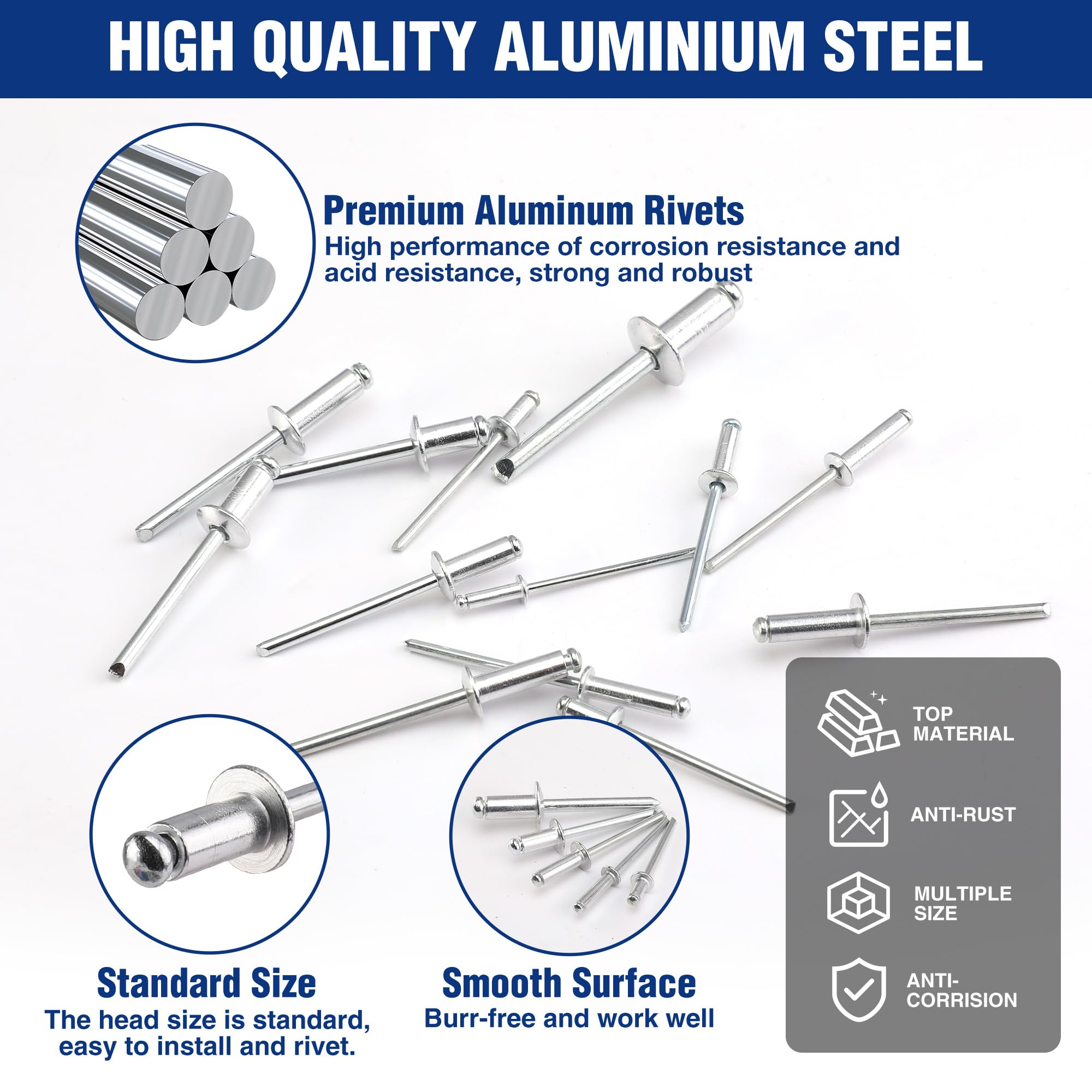 Foto 5 pulgar | Kit Surtido De Remaches Para Ciegos Workpro, 500 Piezas De Aluminio, 14 Tamaños - Venta Internacional.