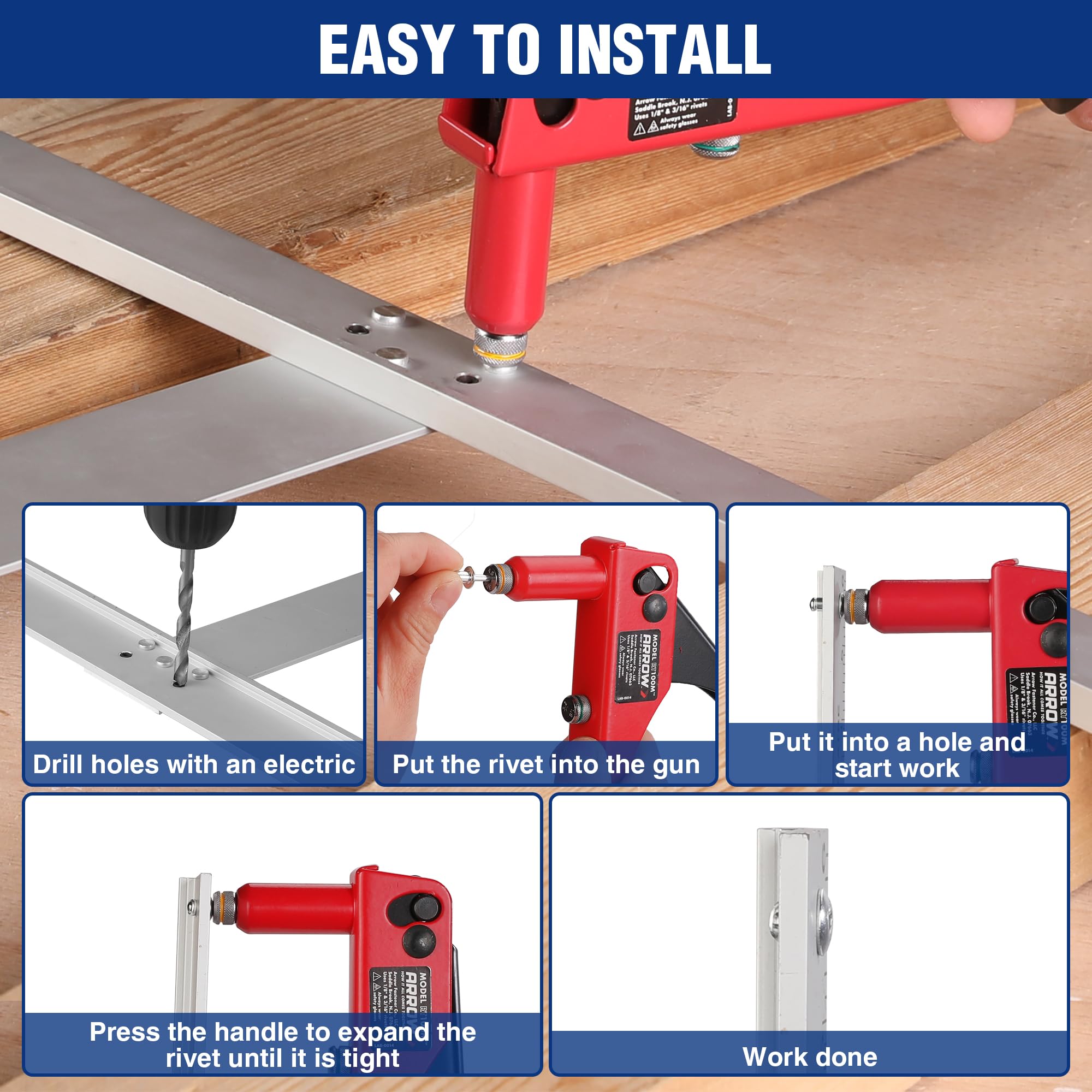 Foto 6 | Kit Surtido De Remaches Para Ciegos Workpro, 500 Piezas De Aluminio, 14 Tamaños - Venta Internacional.