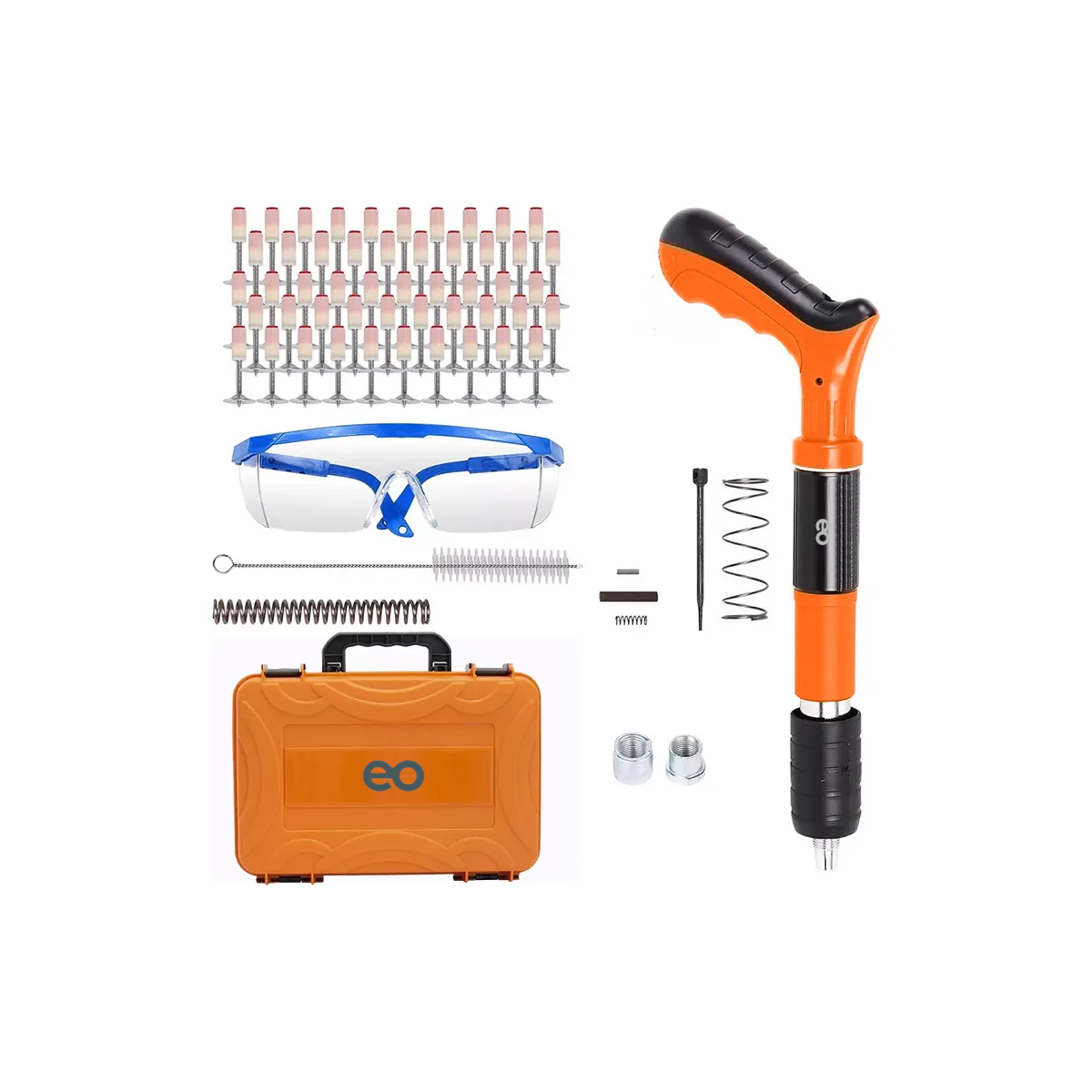 Kit Pistola De Clavos De Acero Versión Silenciosa Reforzada Eo Safe Imports Esi-18701 Naranja