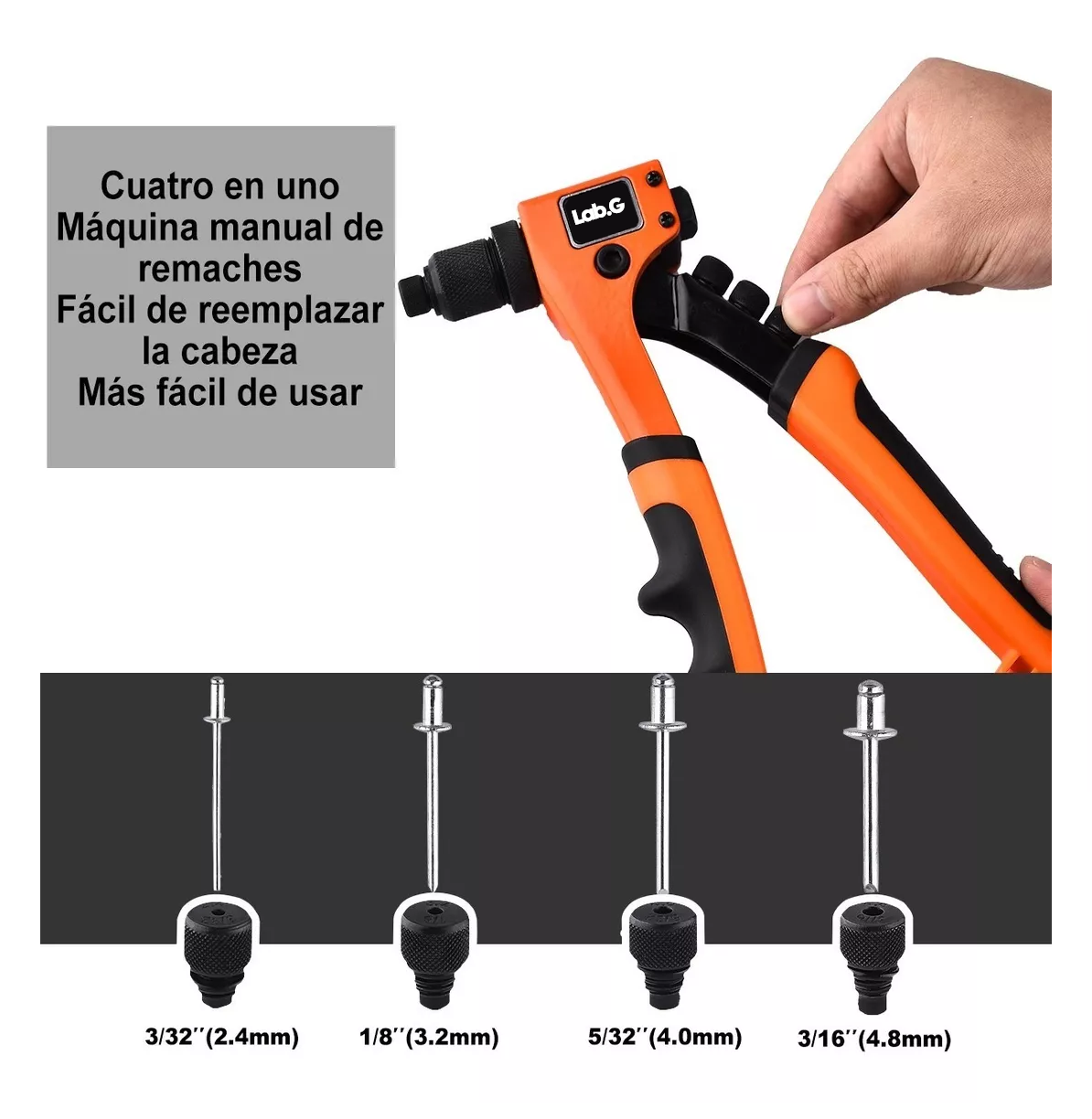 Foto 4 pulgar | Remachadora Profesional Lab.g C/boquillas De Cambio Rápido, Naranja/negro