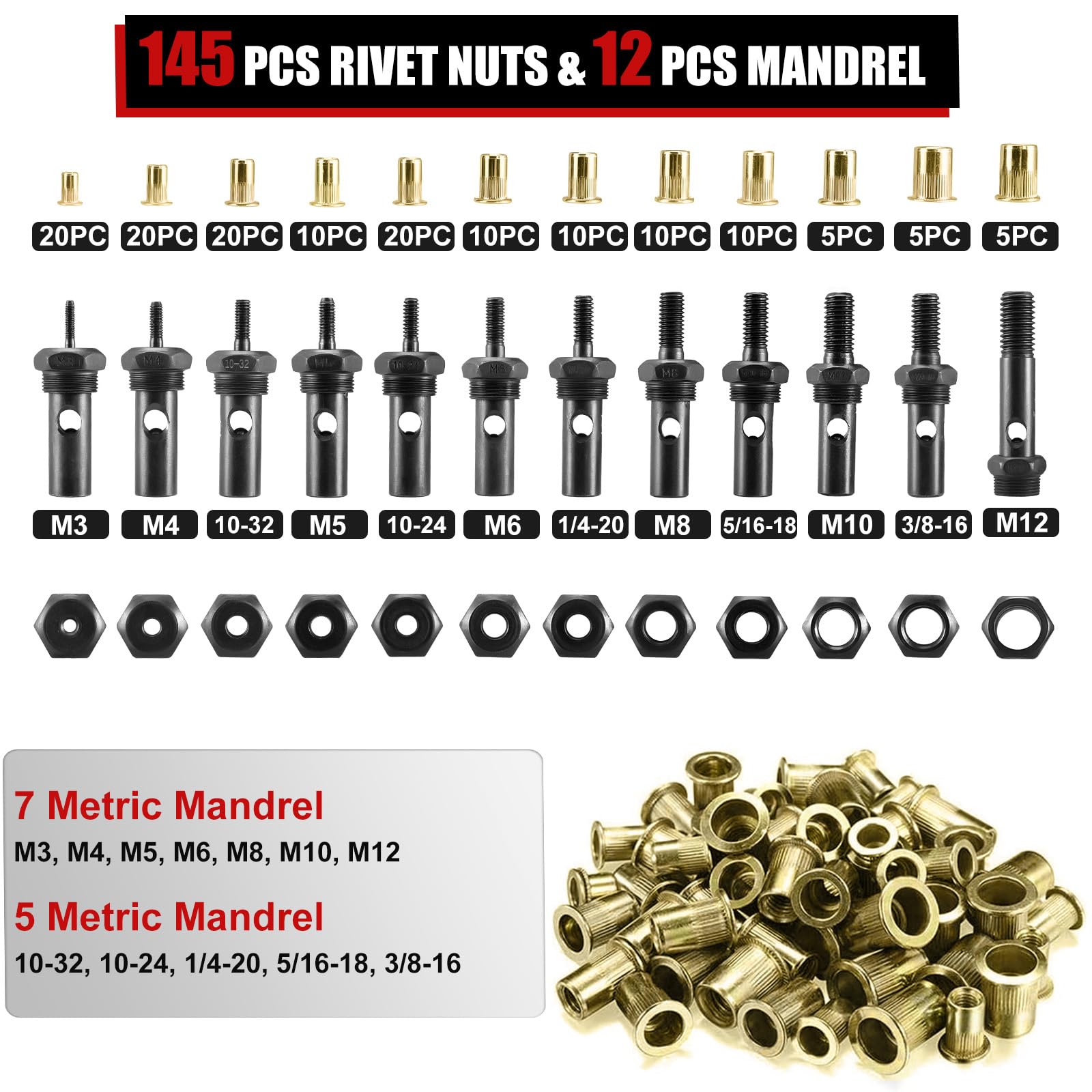 Foto 5 pulgar | Herramienta Para Remachar Aoben 16 Con 12 Mandriles Y 145 Remaches - Venta Internacional.
