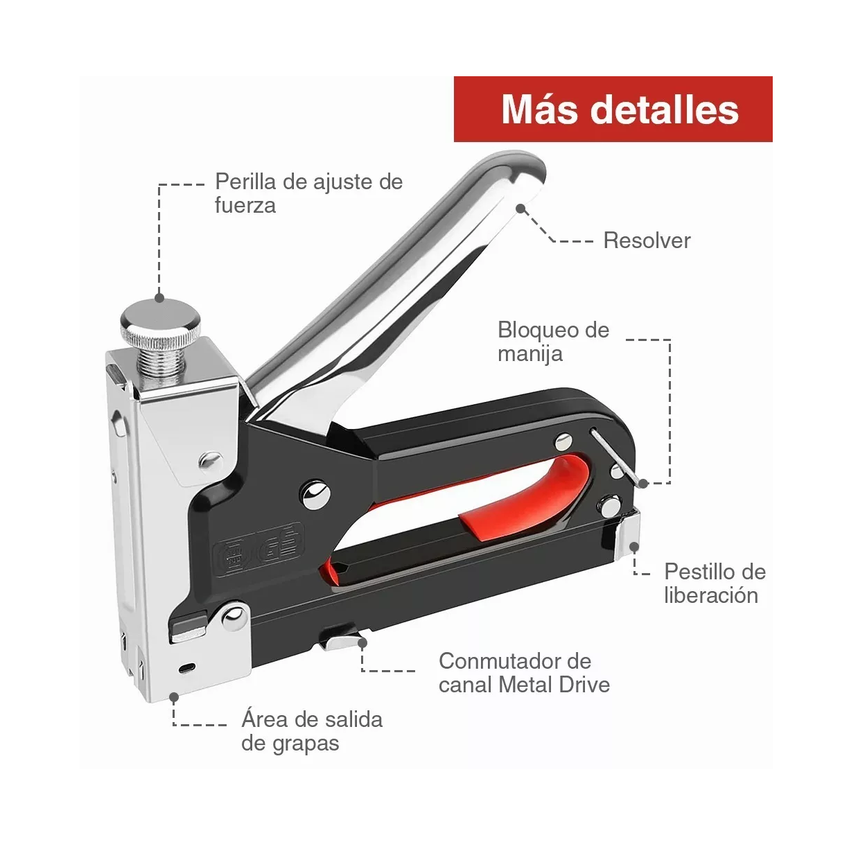 Foto 4 pulgar | Engrapadora Pistola para Tapicería + 5000 Grapas en 3 Tipos Negro Rojo y Plata